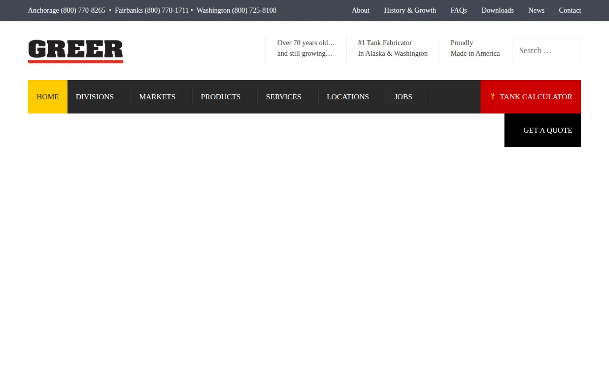 Homepage of Greer Tank LLC