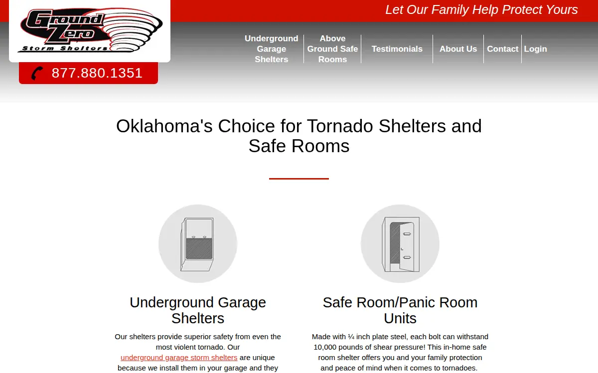 Homepage of Ground Zero Shelters CO.