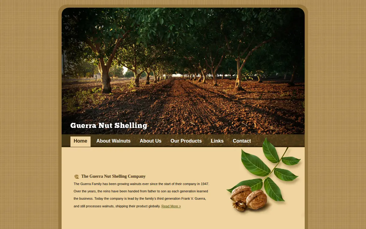 Homepage of Guerra Nut Shelling Company