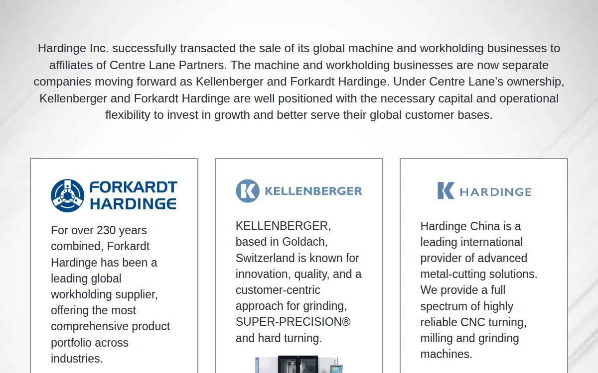 Homepage of Hardinge Grinding Group INC