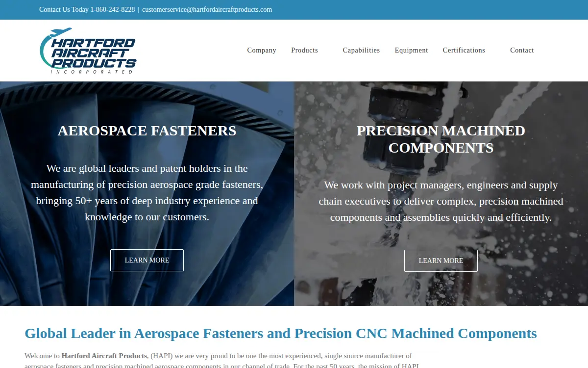 Homepage of Hartford Aircraft Products, INC