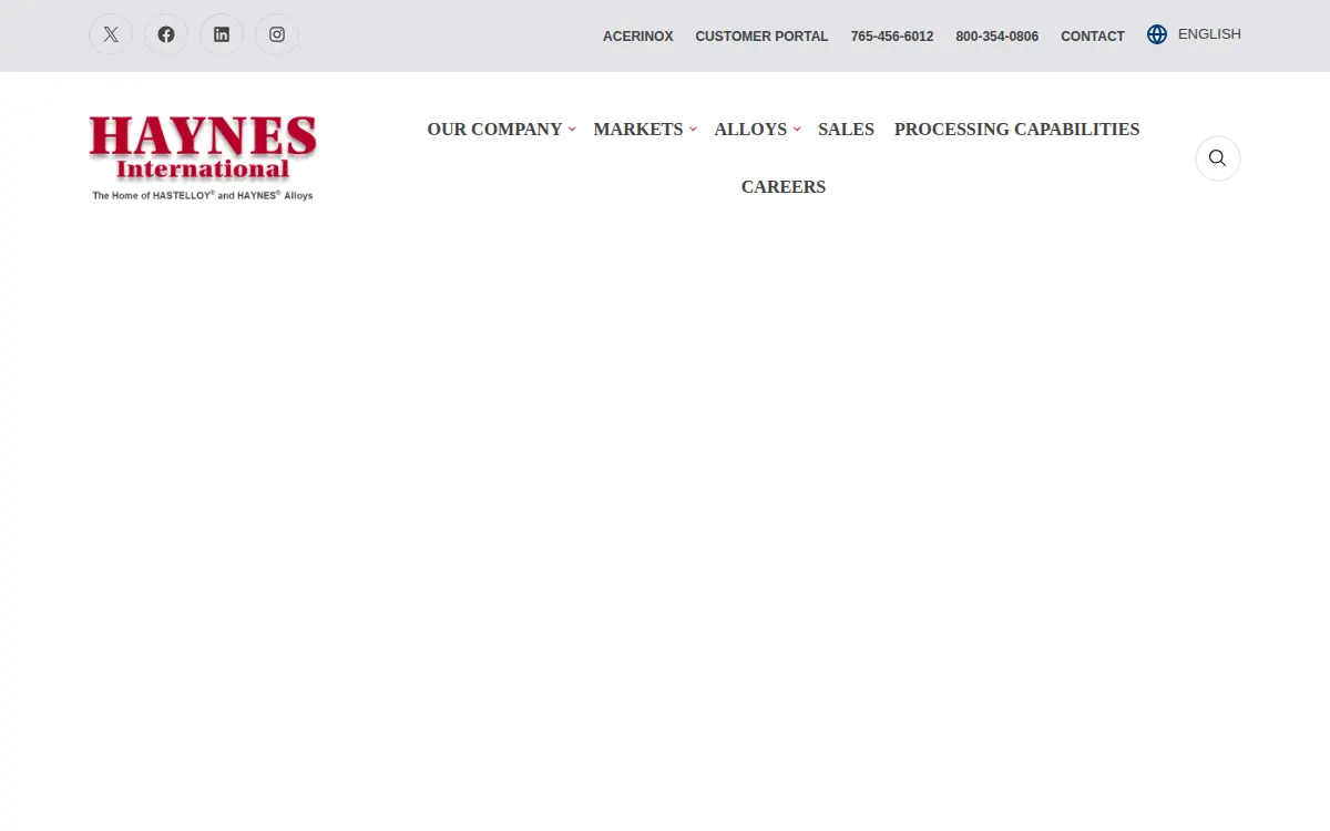 Homepage of Haynes International, INC