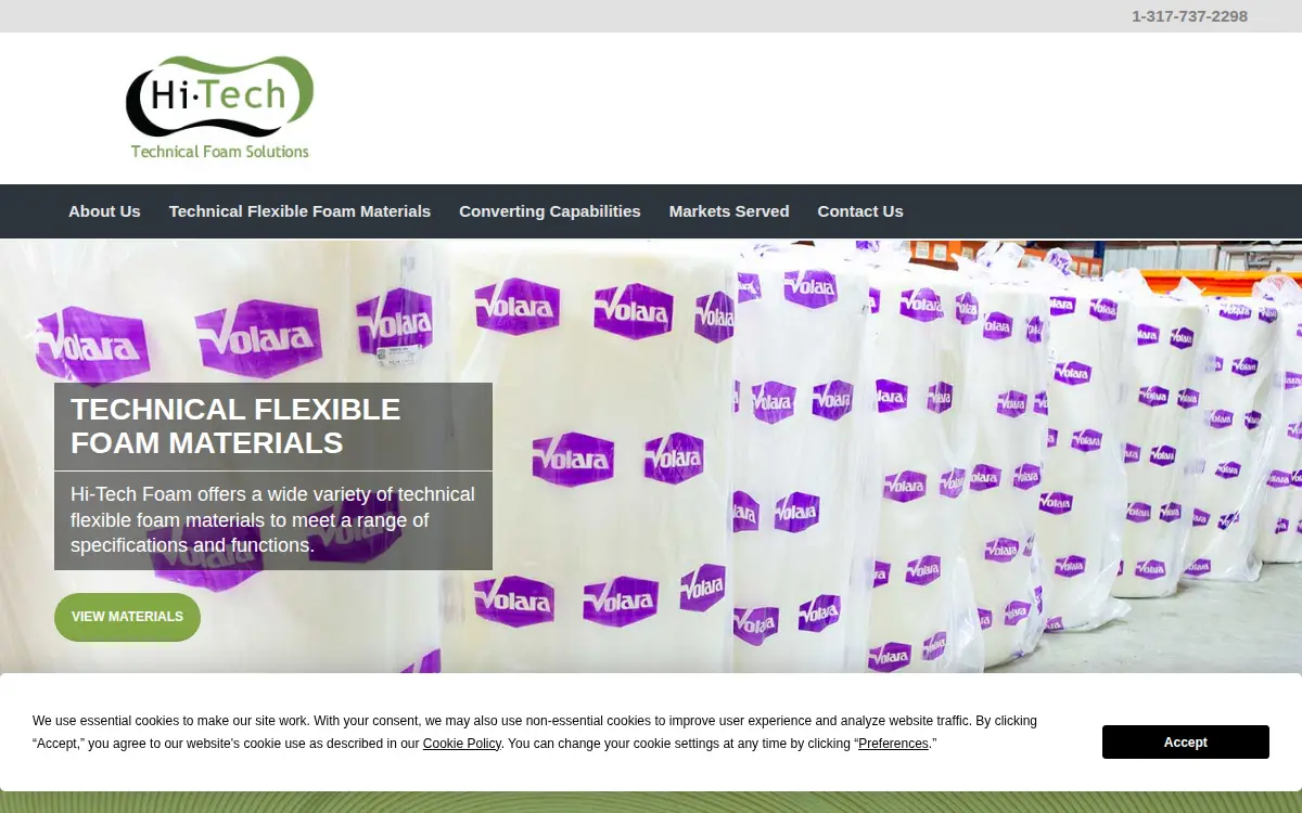 Homepage of Hi Tech Foam Products LLC