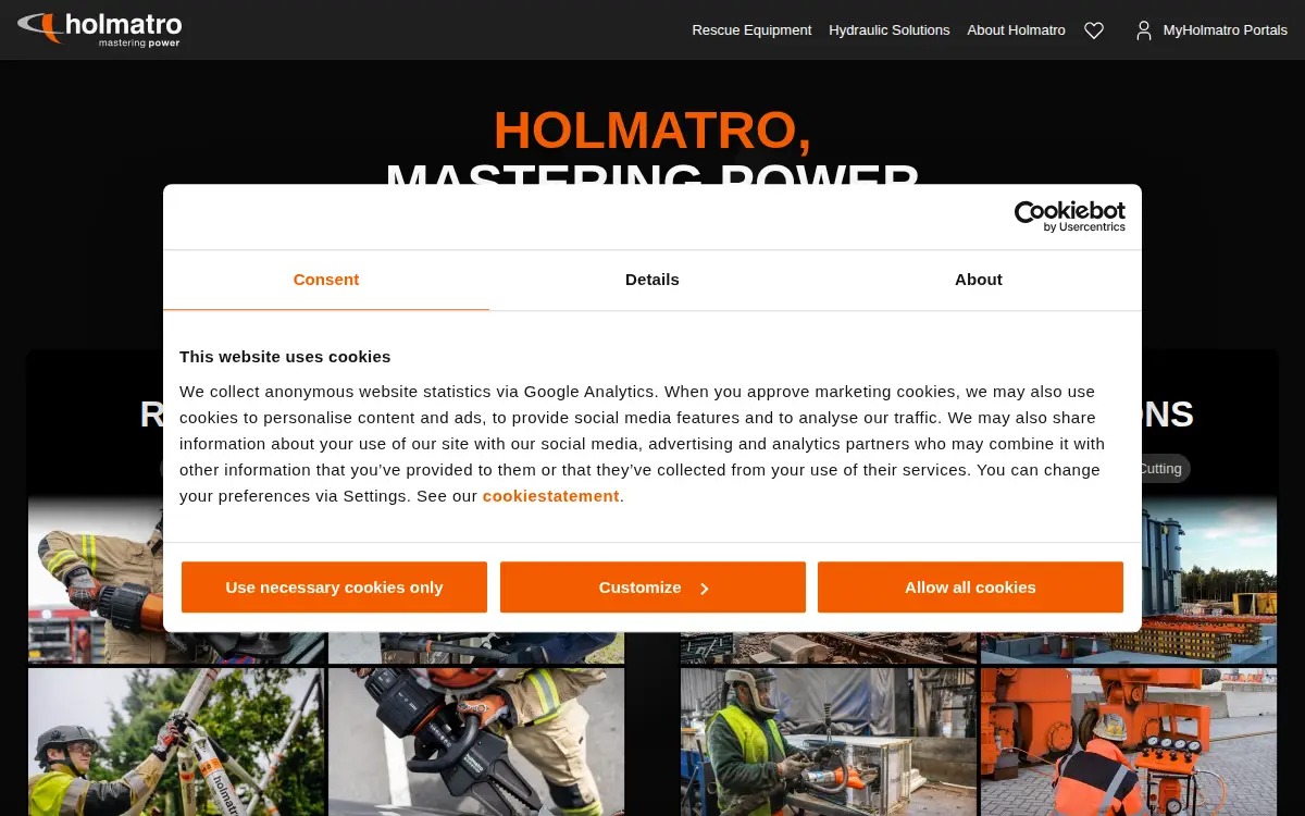 Homepage of Holmatro Incorporated