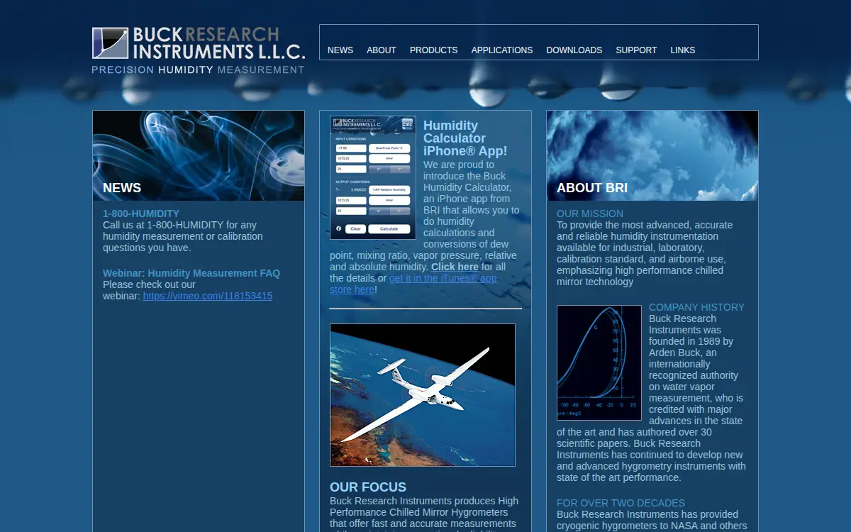 Homepage of Buck Research Instruments, LLC