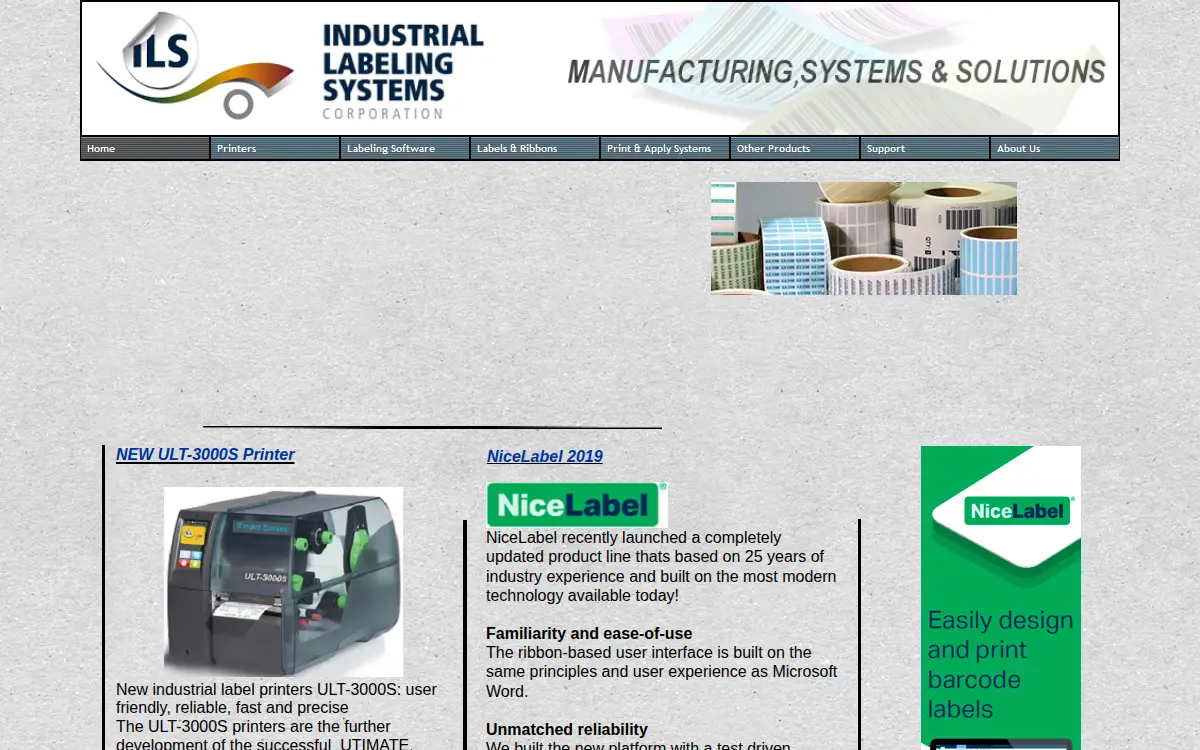 Homepage of Industrial Labeling Systems CORP