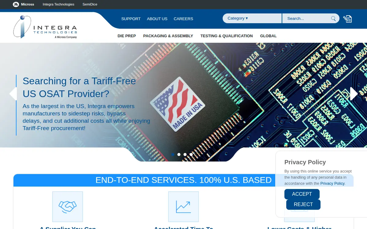 Homepage of Integra Technologies Silicon Valley LLC