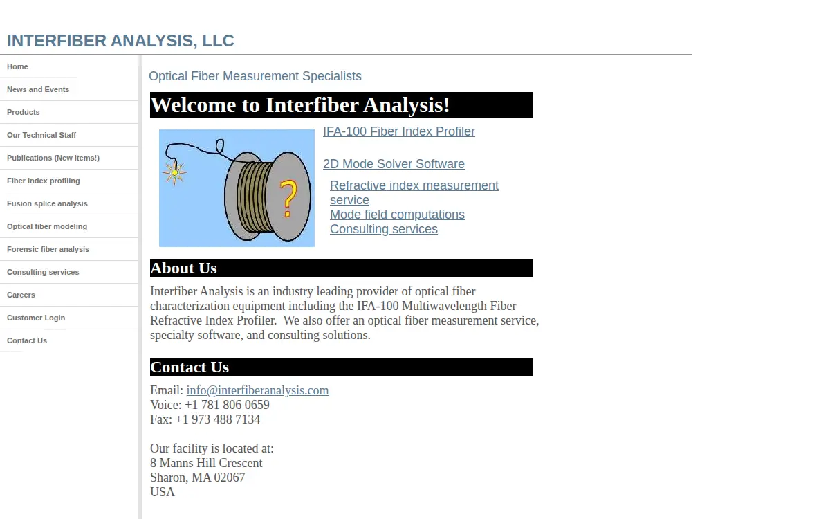 Homepage of Interfiber Analysis, LLC