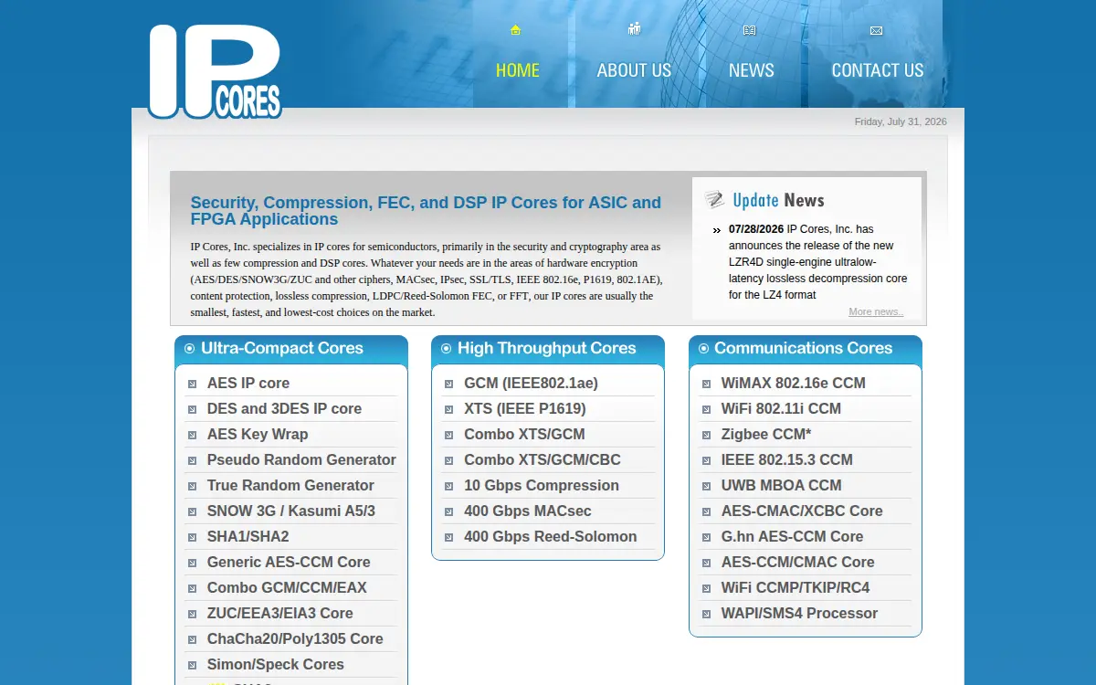 Homepage of Ip Cores, INC.