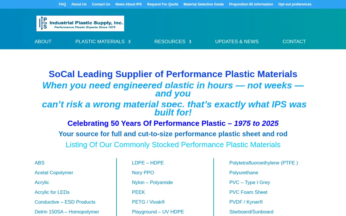 Homepage of Industrial Plastic Supply, INC.
