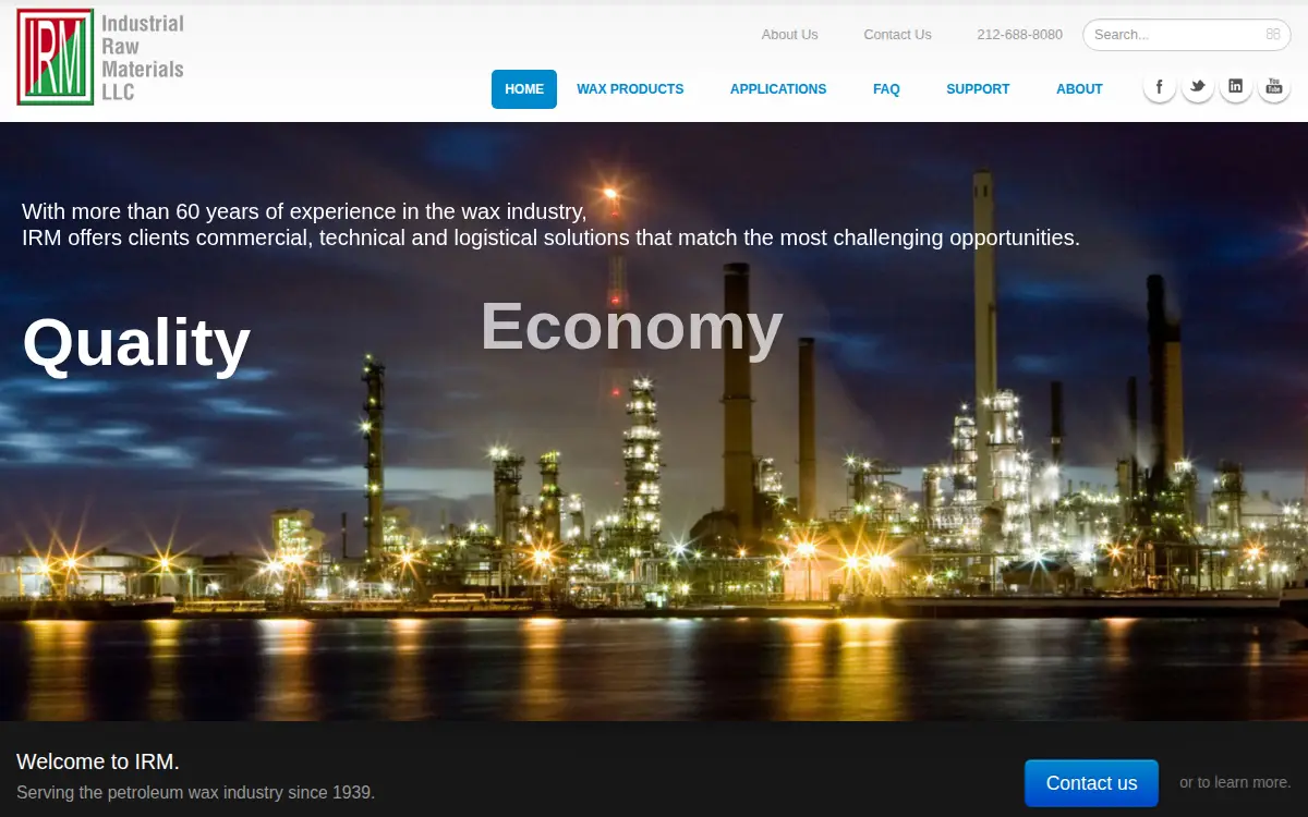 Homepage of Industrial Raw Materials LLC