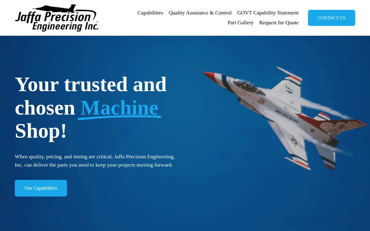 Homepage of Jaffa Precision Engineering, INC.