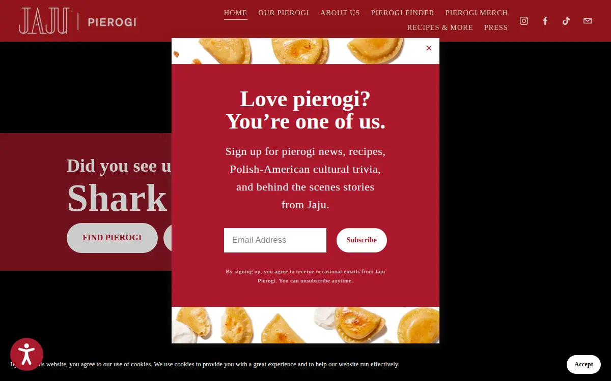 Homepage of Jaju Pierogi LLC