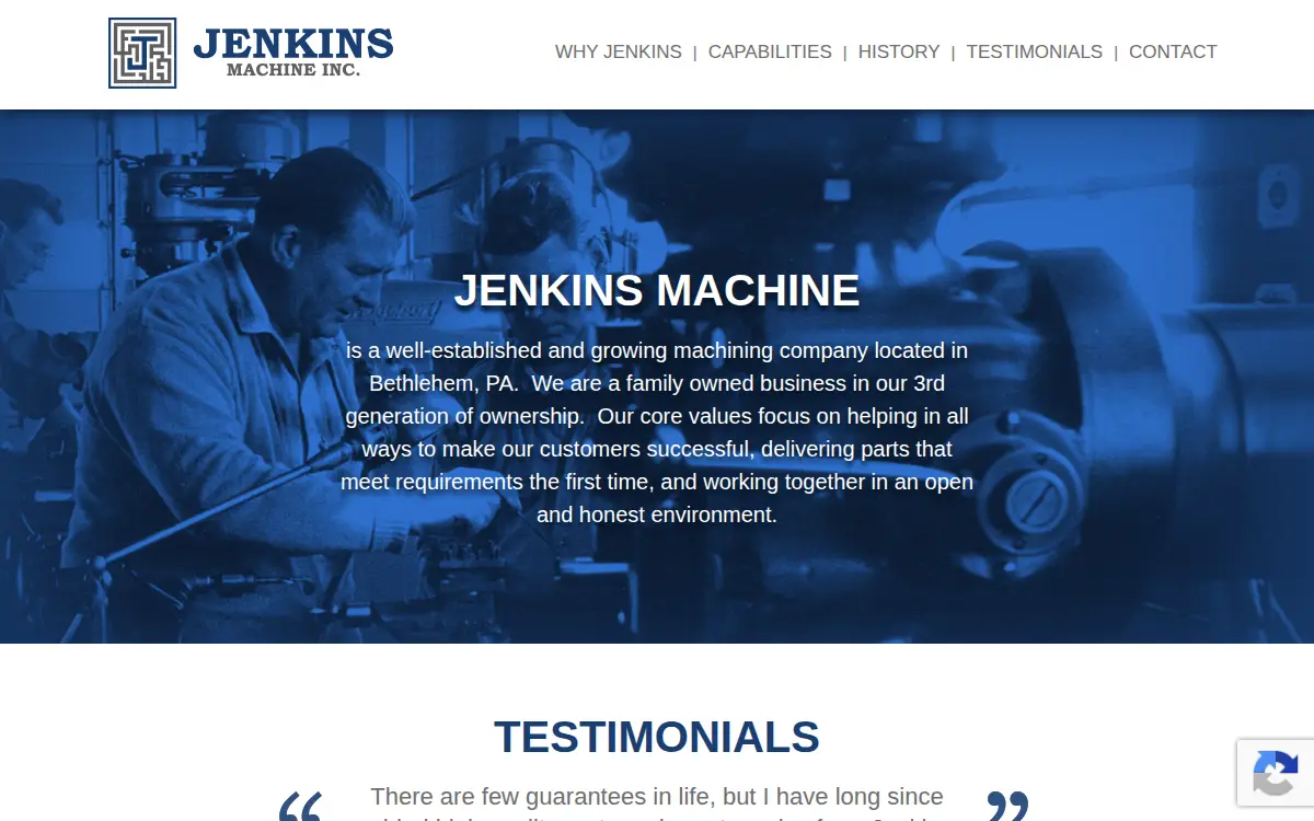 Homepage of Jenkins Machine INC
