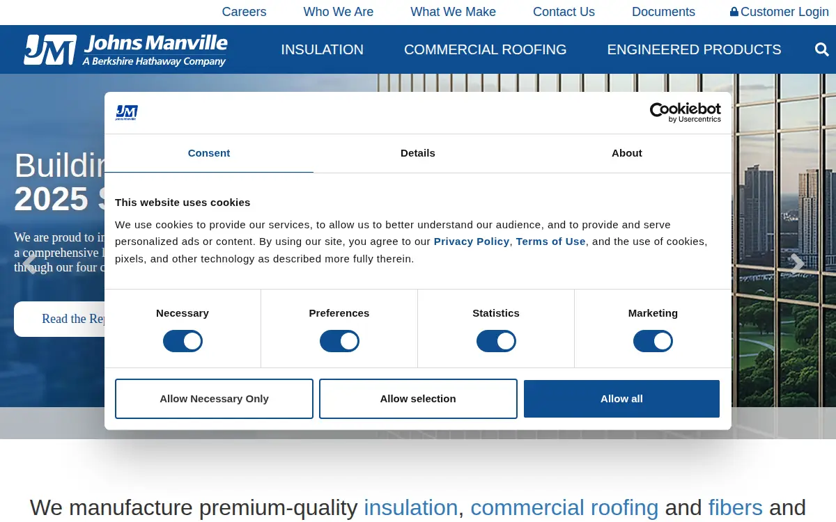 Homepage of Johns Manville Corporation