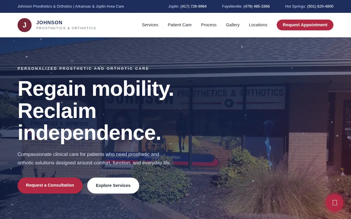 Homepage of Johnson Prosthetics & Orthotics LLC