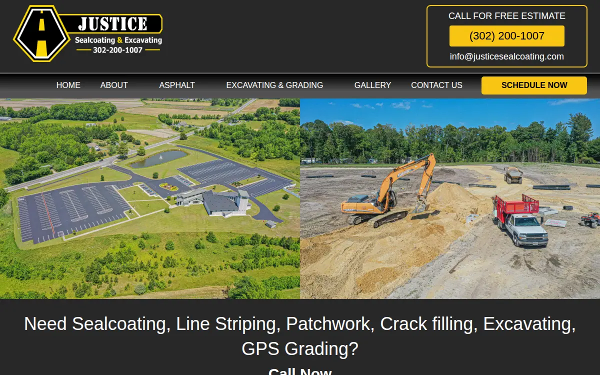 Homepage of Justice Sealcoating LLC