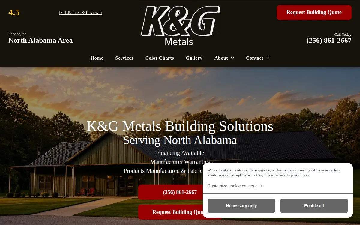 Homepage of K & G Metals INC.