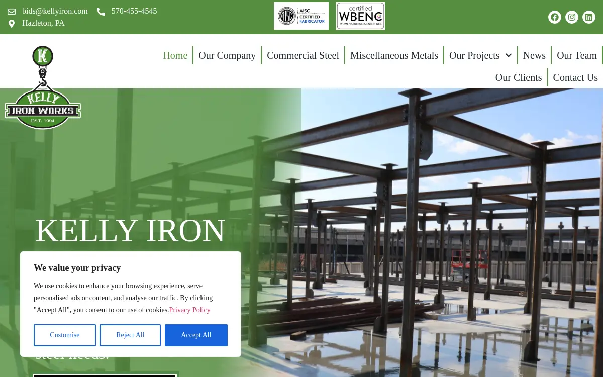 Homepage of Kelly Iron Works INC
