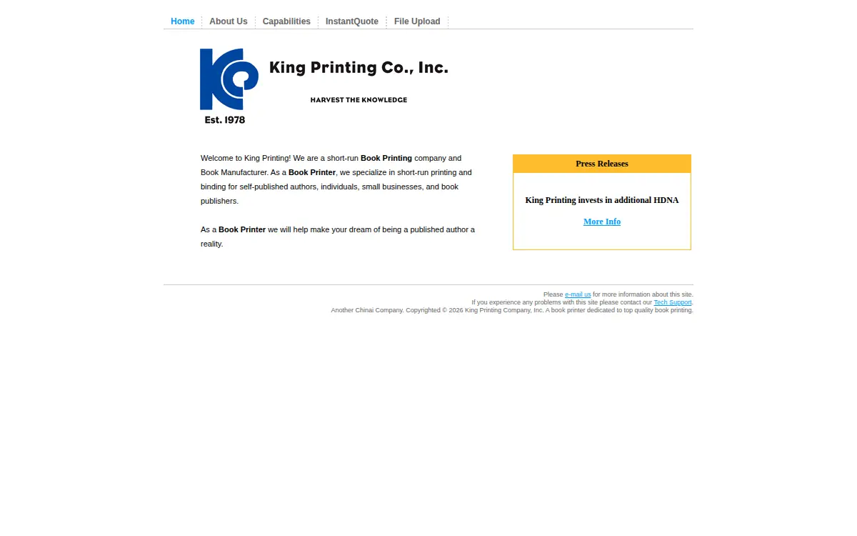 Homepage of King Printing Company, INC.