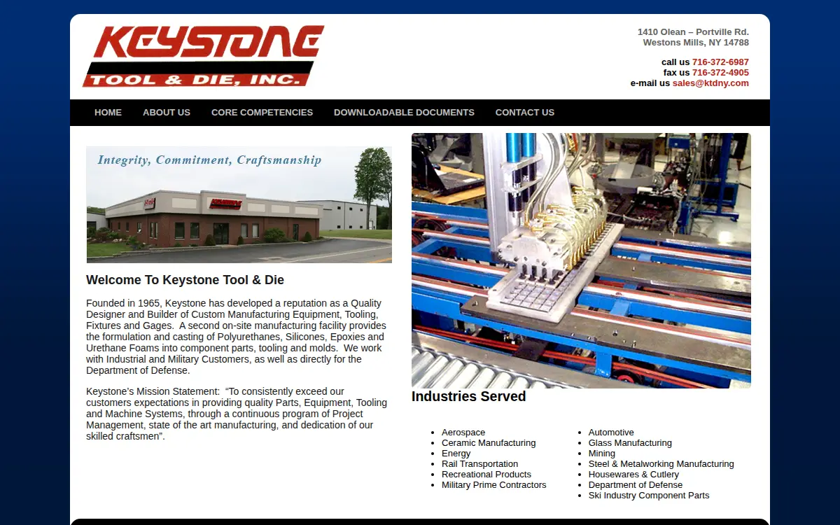 Homepage of Olean Keystone Tool & Die CO INC