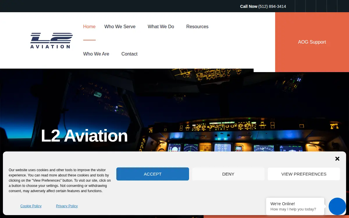 Homepage of L2 Aviation Solutions, LLC