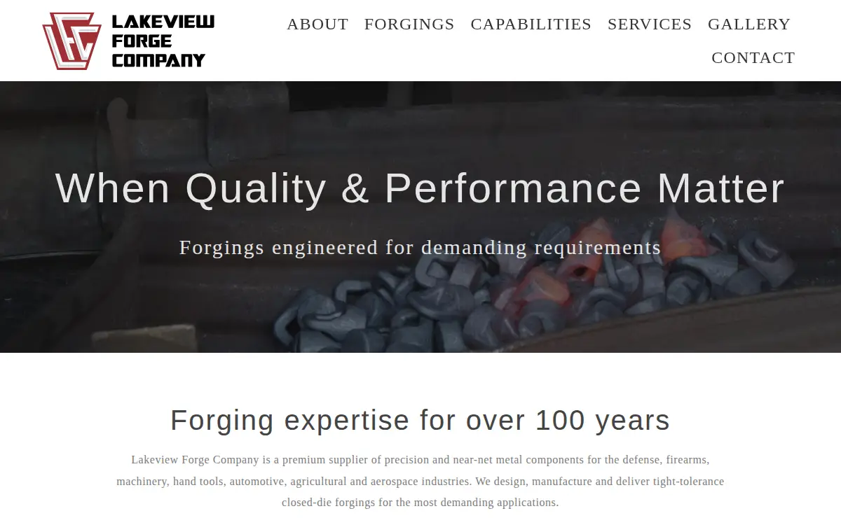 Homepage of Lakeview Forge CO