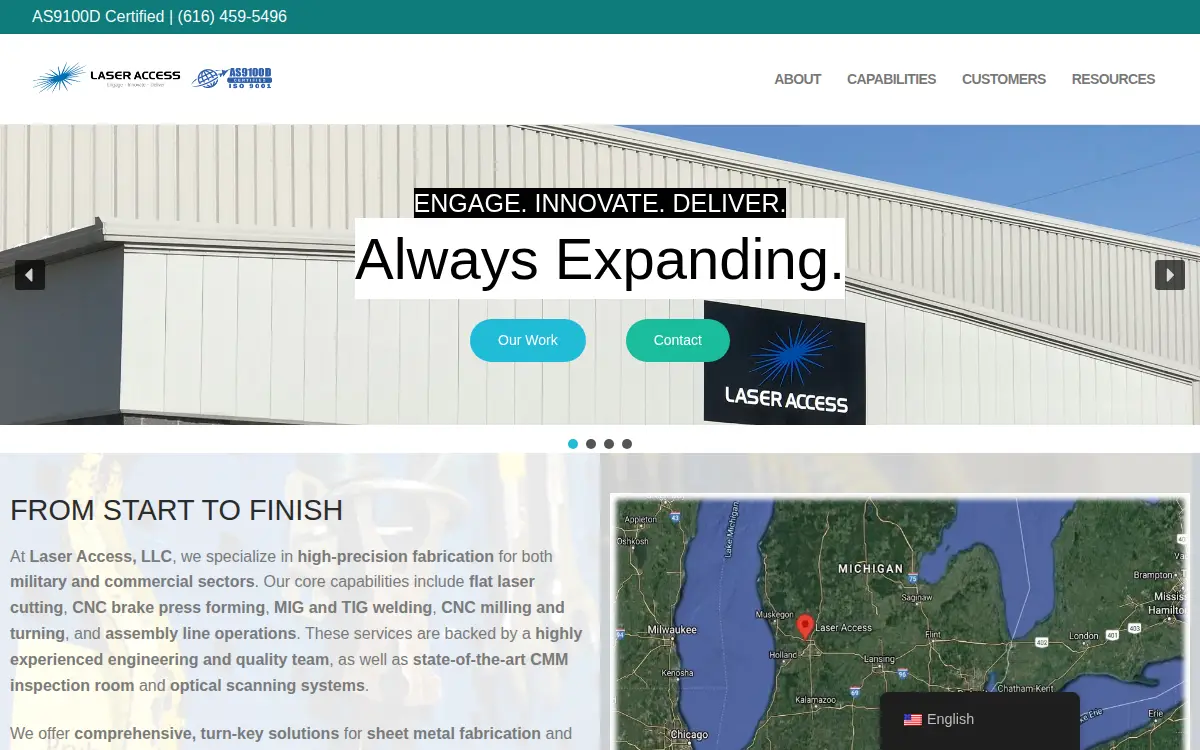 Homepage of Laser Access LLC