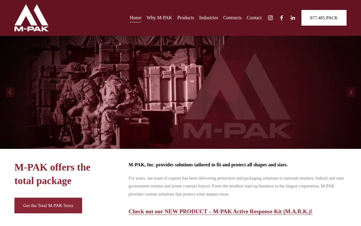 Homepage of M-pak, INC.