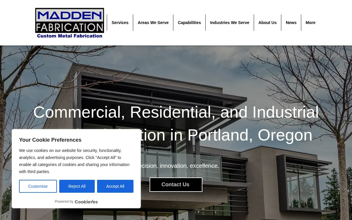 Homepage of Madden Fabrication, INC
