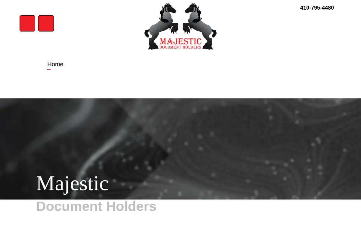 Homepage of Majestic Document Holders, LLC