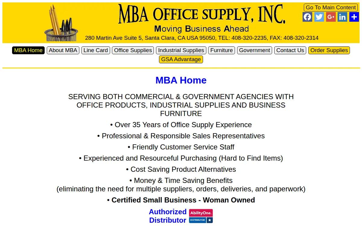 Homepage of Mba Office Supply, INC.