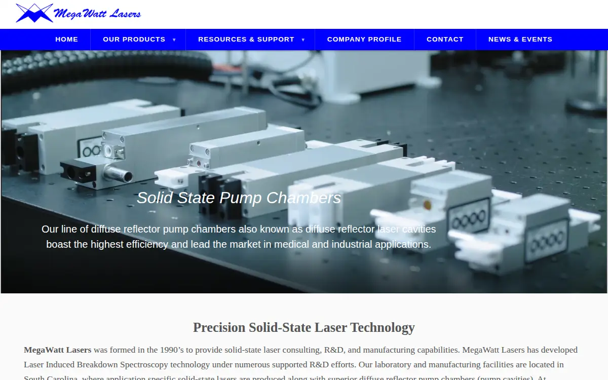 Homepage of Megawatt Lasers, INC.