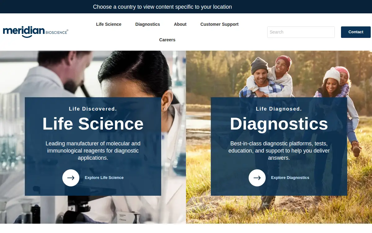 Homepage of Meridian Bioscience INC