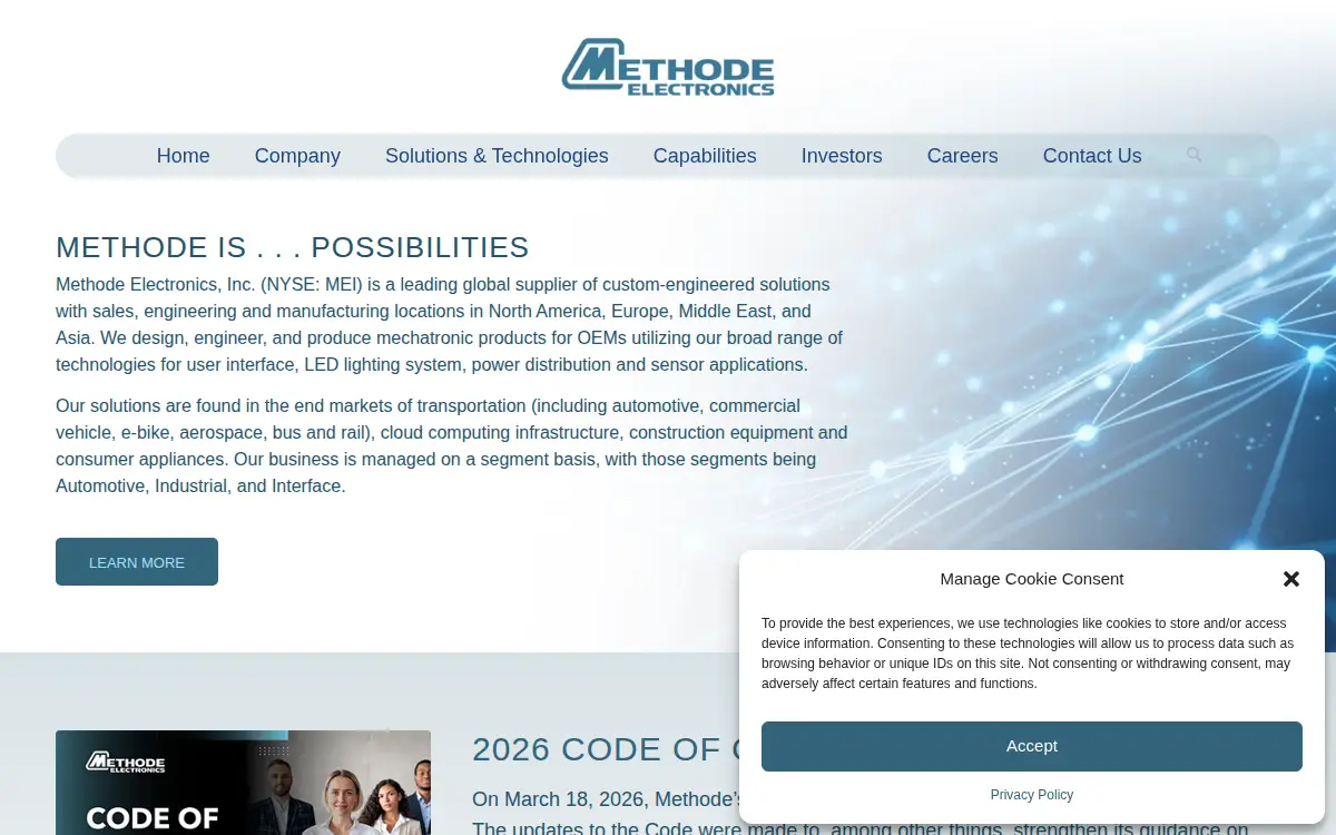 Homepage of Methode Electronics INC