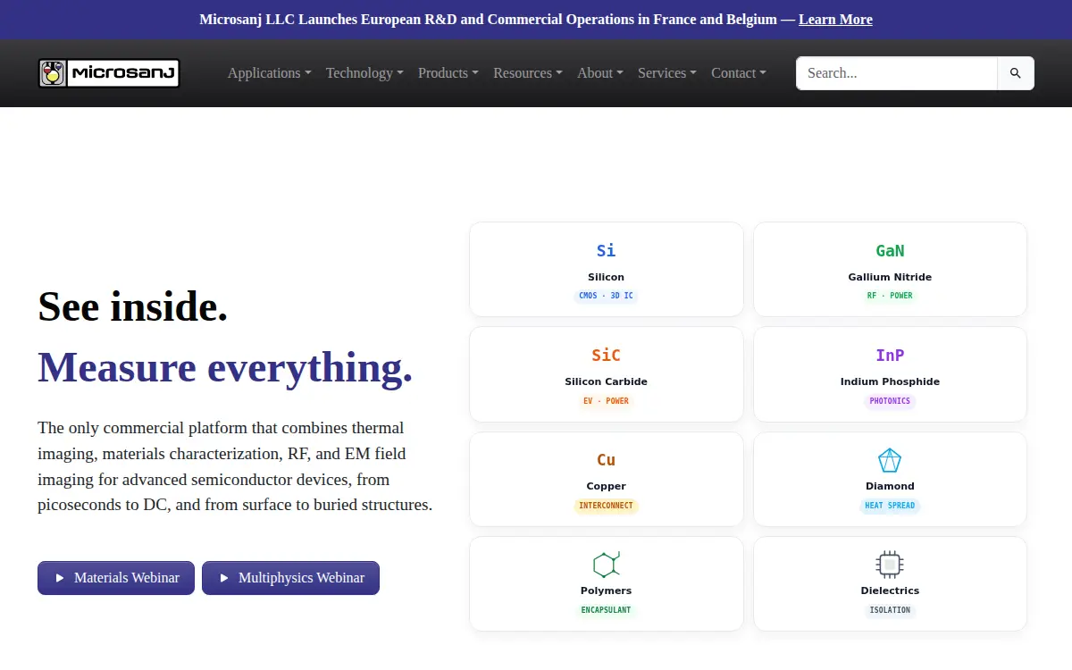 Homepage of Microsanj LLC