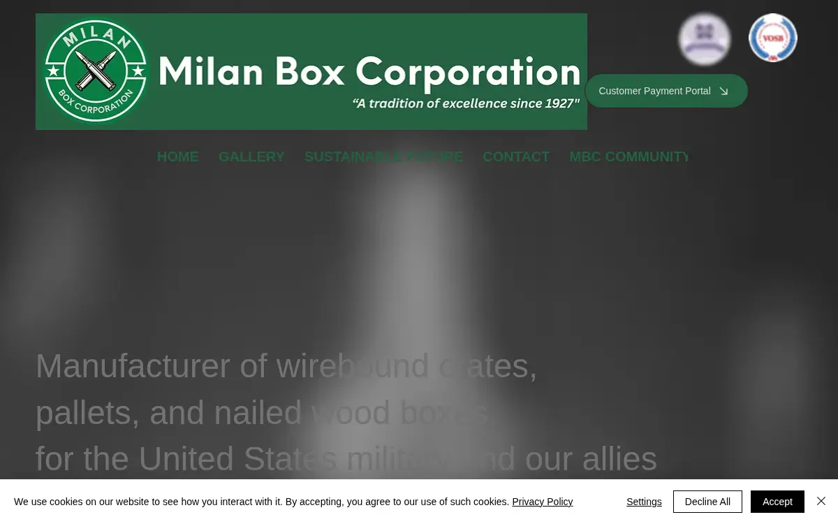 Homepage of Milan Box Corporation