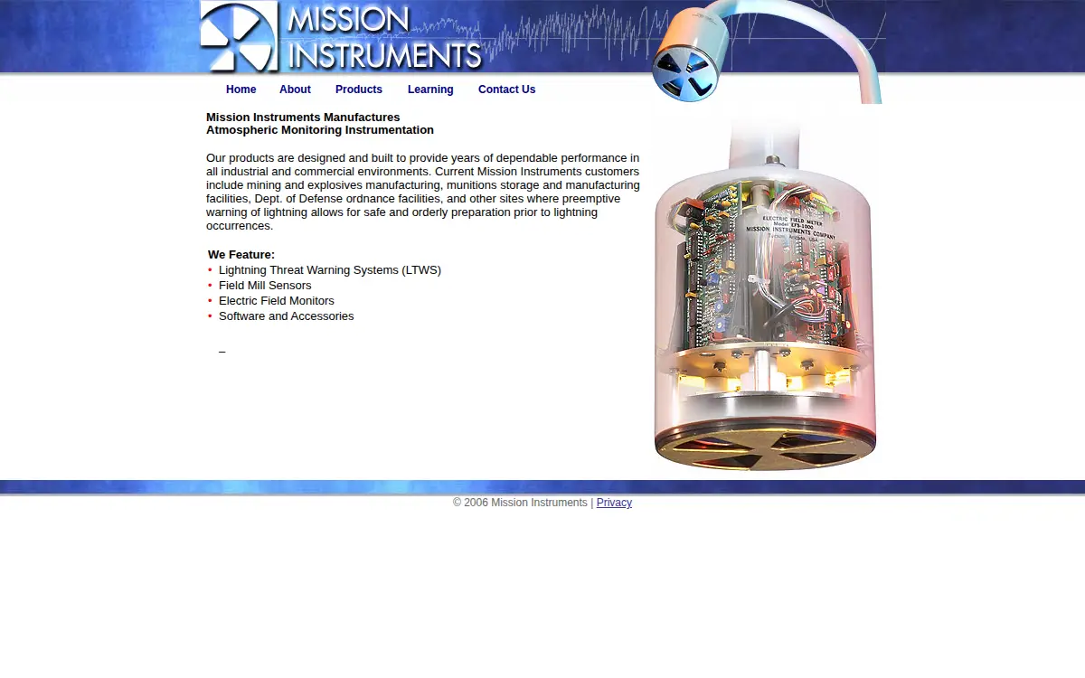Homepage of Mission Instruments Corporation