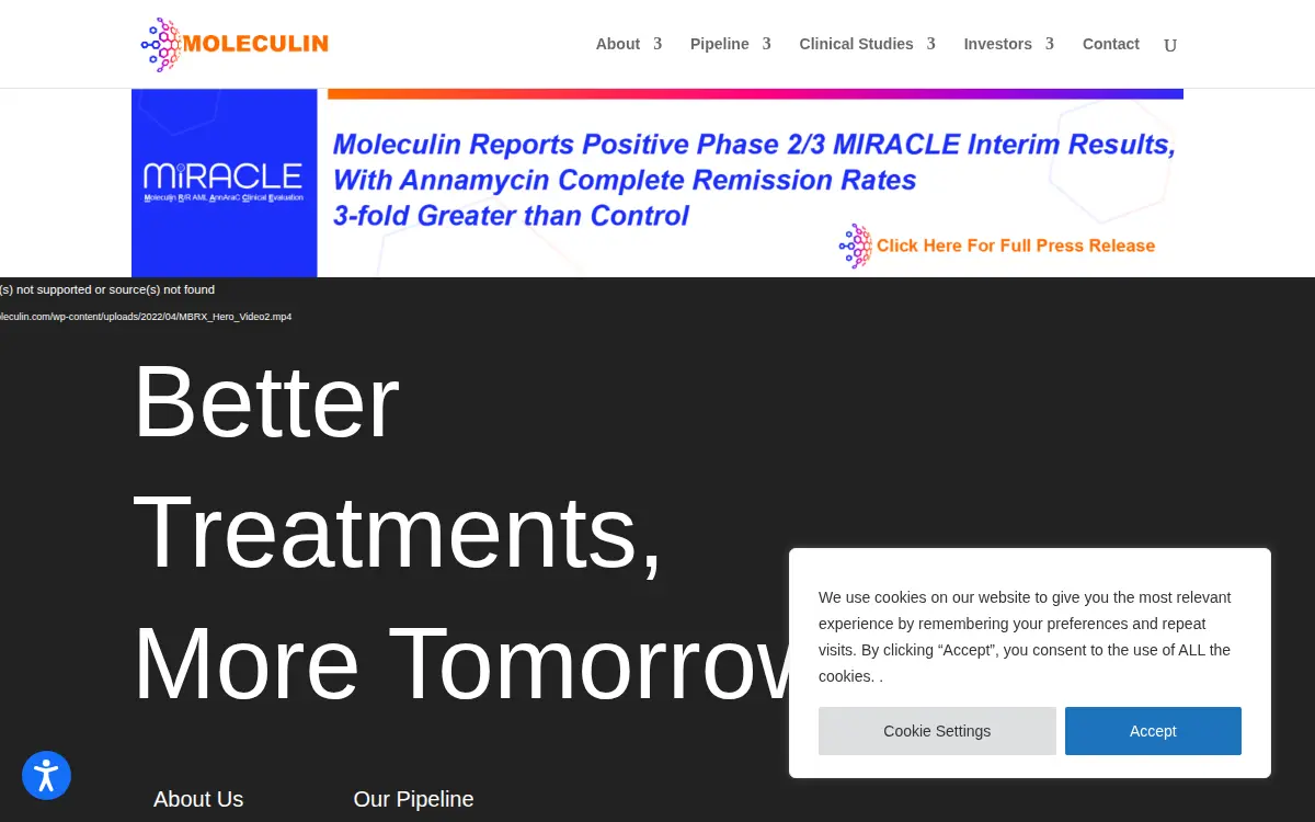 Homepage of Moleculin Biotech INC