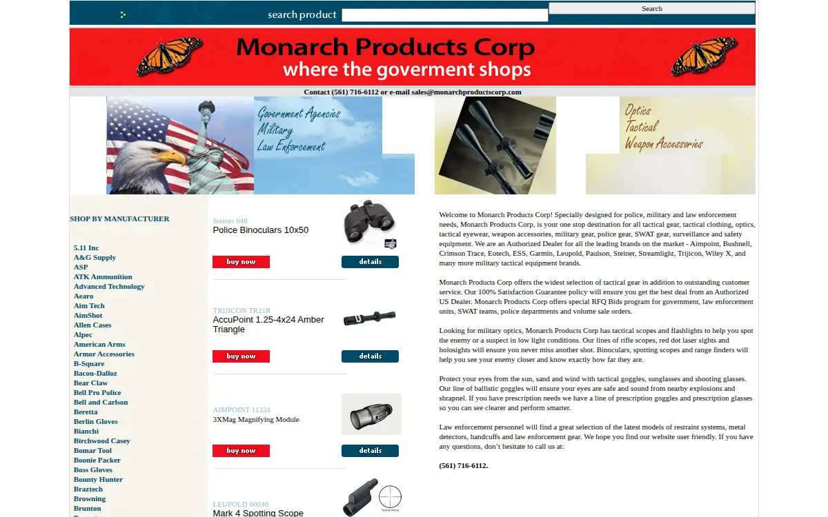 Homepage of Monarch Products CORP.