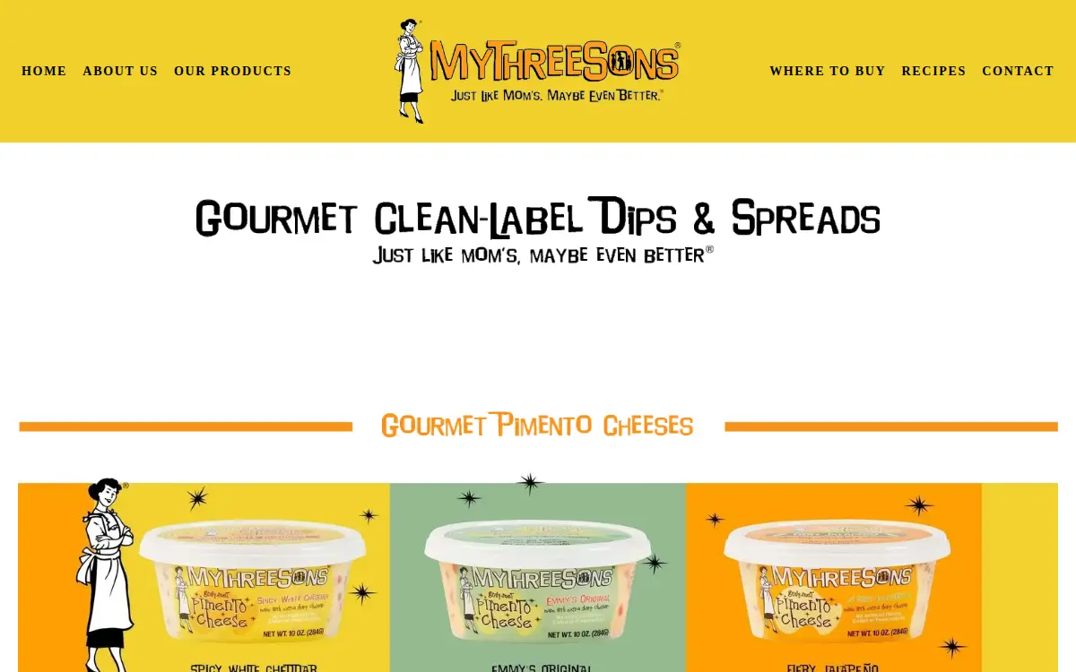 Homepage of Mythreesons Gourmet, LLC