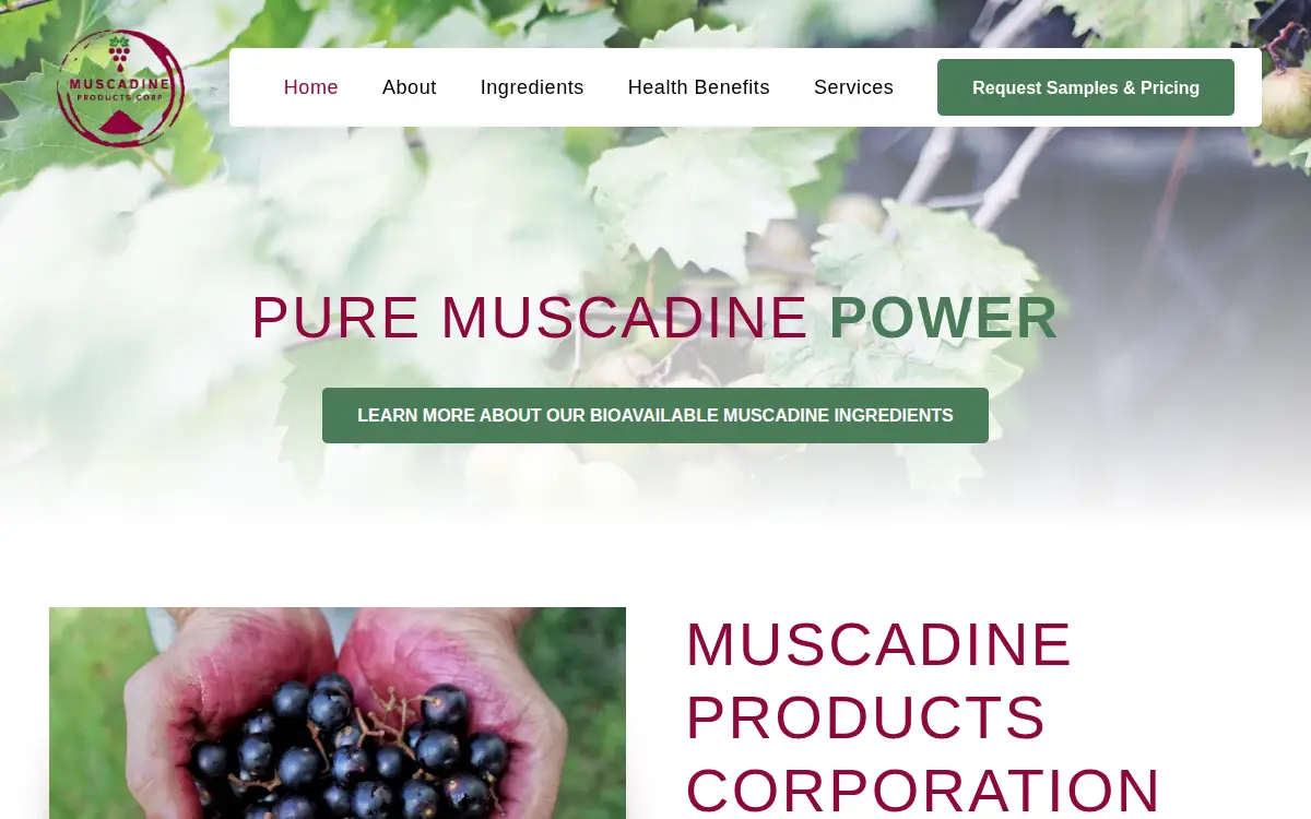 Homepage of Muscadine Products, CORP.