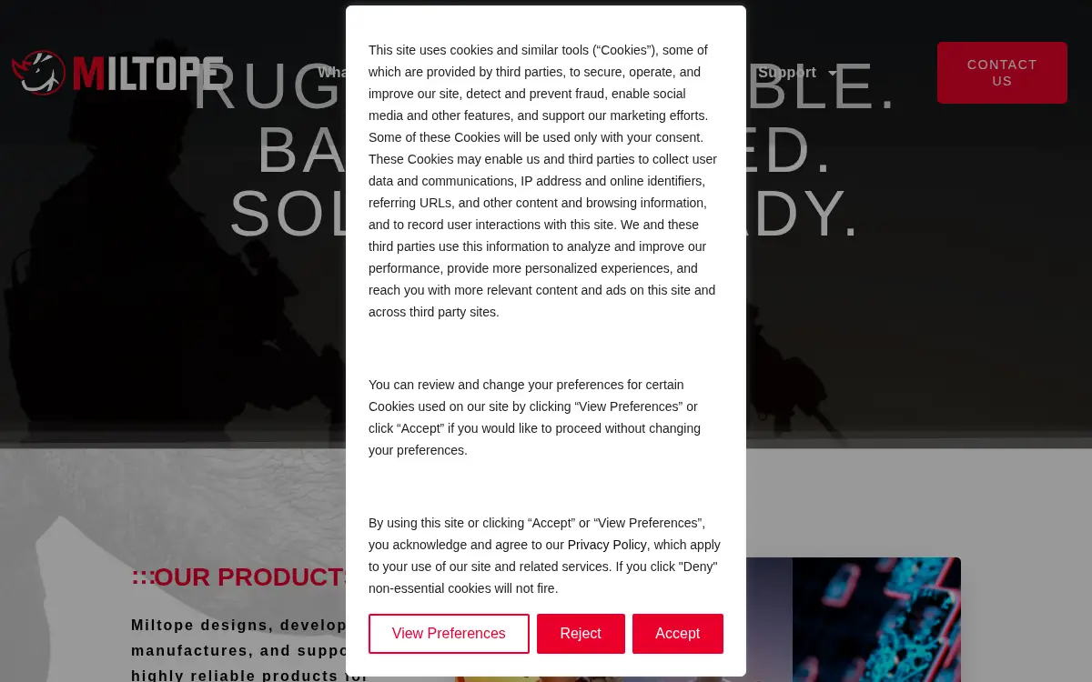 Homepage of Miltope Corporation