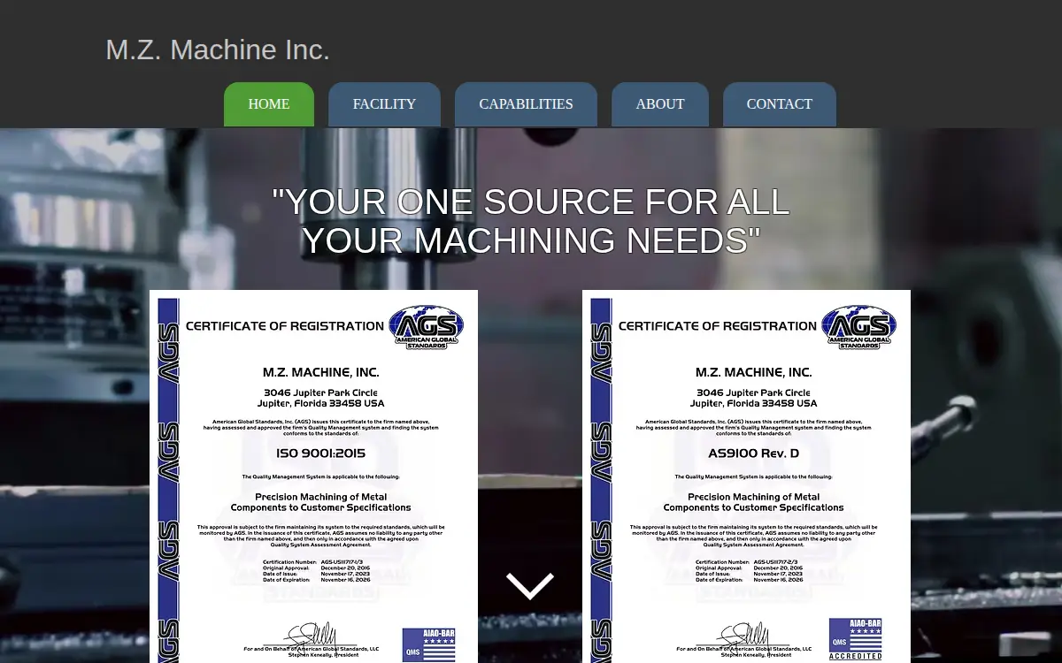 Homepage of M.z. Machine, INC
