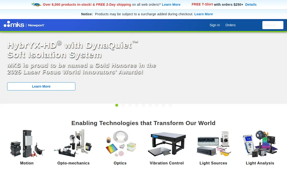 Homepage of Newport Corporation