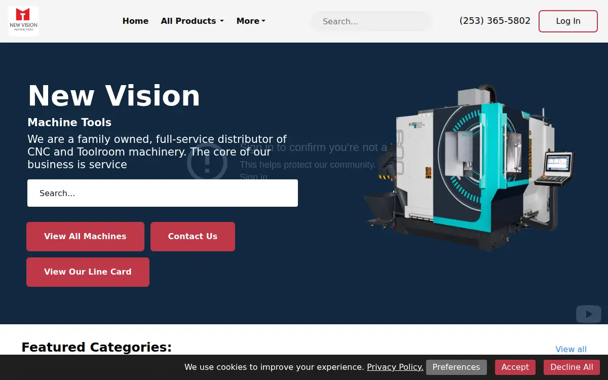 Homepage of New Vision Machine Tools, LLC