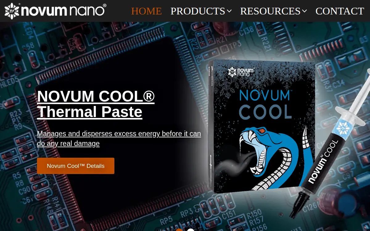 Homepage of Novum Nano, LLC