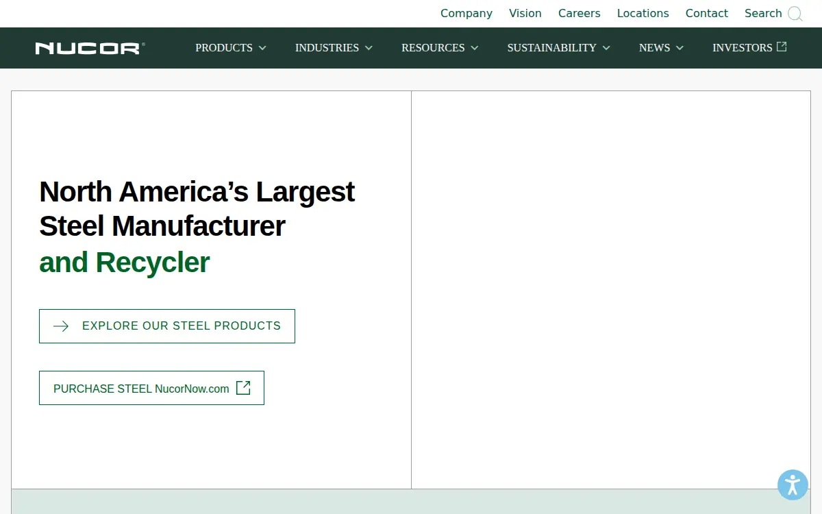 Homepage of Nucor Corporation