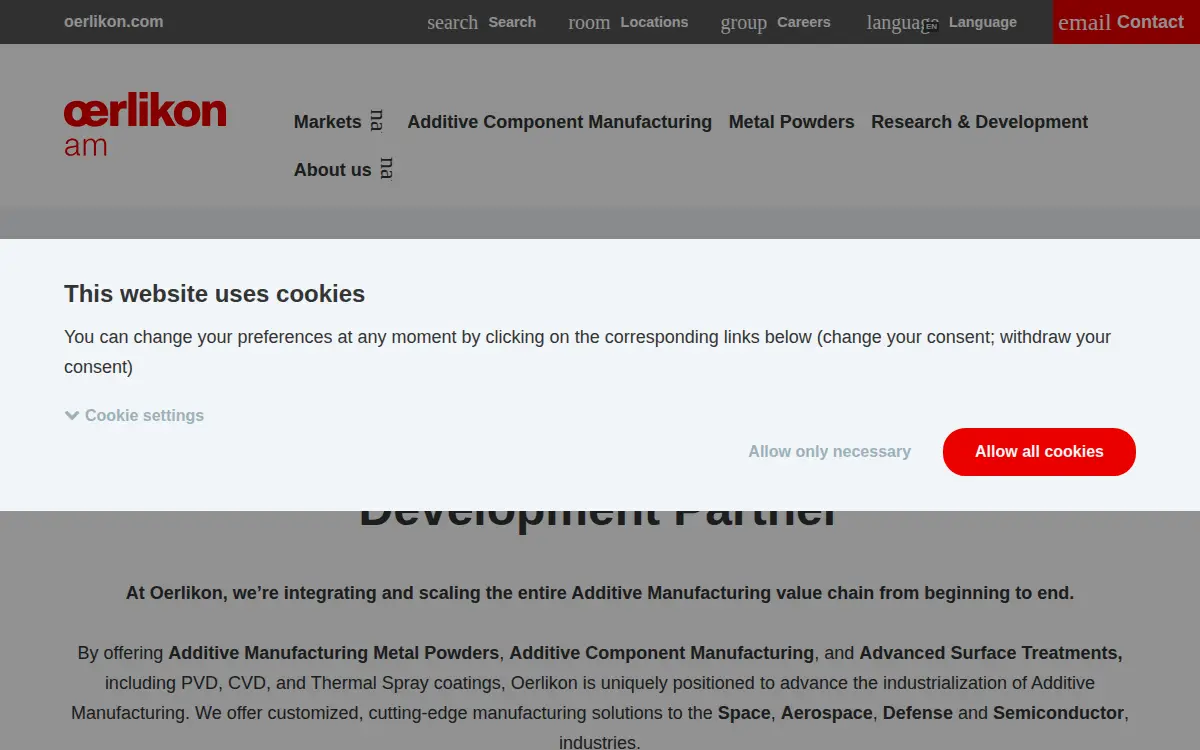 Homepage of Oerlikon Balzers Coating USA INC.