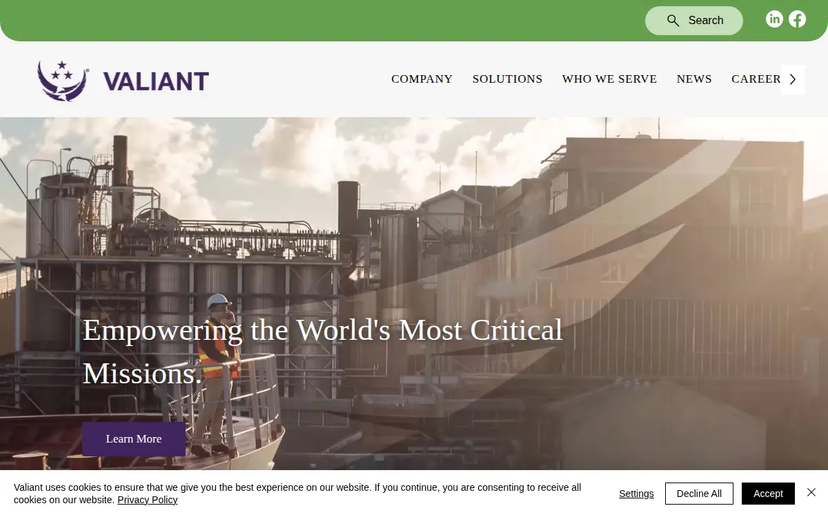 Homepage of Valiant Integrated Services LLC